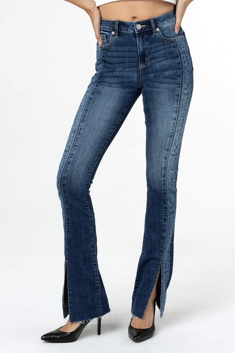 ★KIRSH★ Fair Isle Point Bootcut Pants Dark Navy Bootcut Cotton Denim Stretch Pants