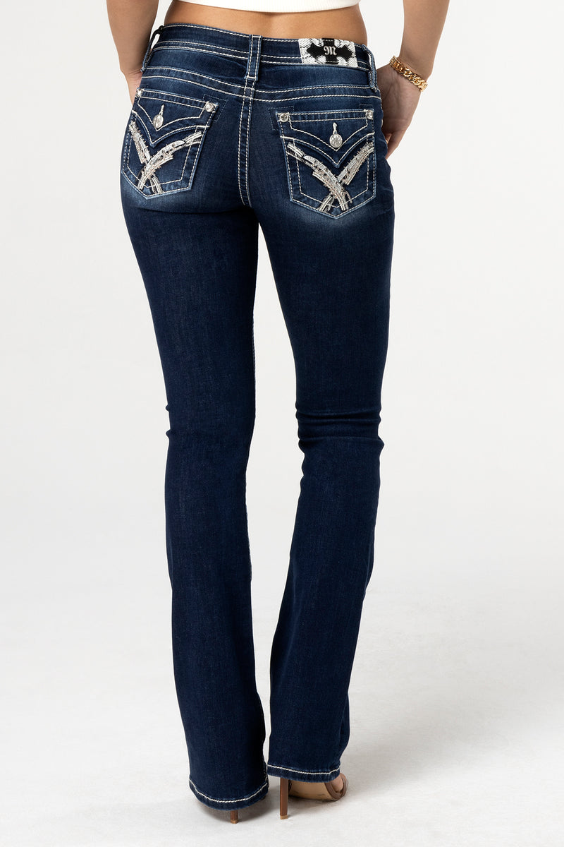 【MISCHIEF】25ss WASHED BOOTS CUT PANTS Glistening Cross Bootcut Jeans | Only $96.90 | Medium Wash