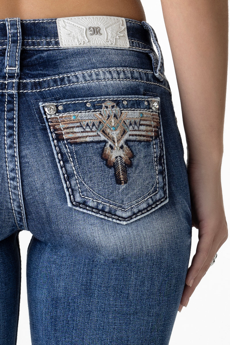 Sky Aztec Bootcut Jeans | Only $119.00 | Vintage Blue | Miss Me