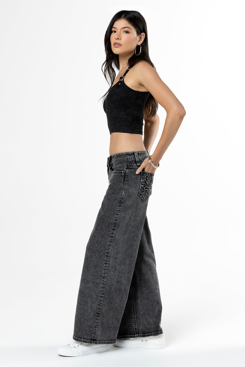 Miss Fleur Wide Leg Jeans | Only $101.15 | Grey | Miss Me