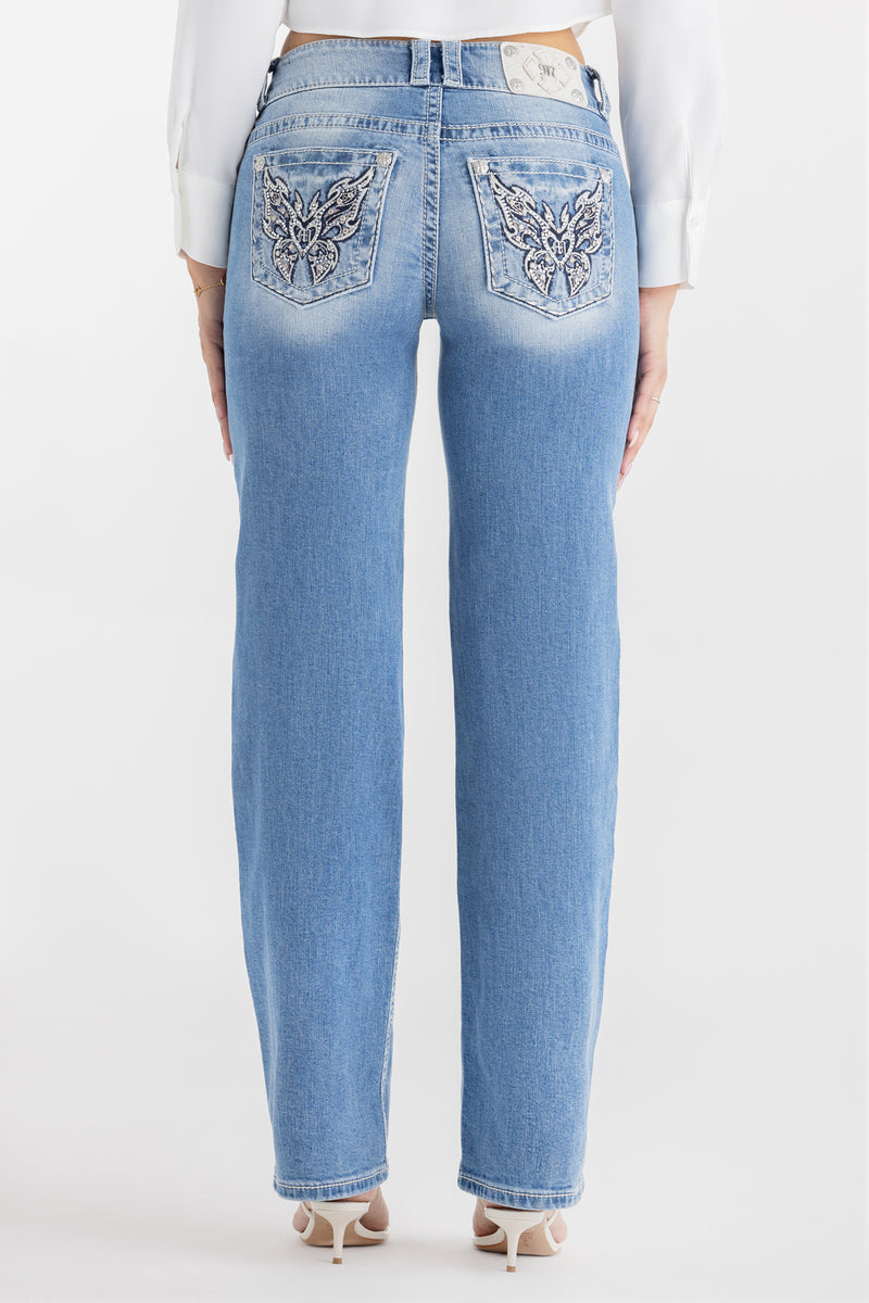 Jeans Miss Me Beautifly - Taille 28 - Boot Cut Avec Embellissements - Occasion Très Bon état