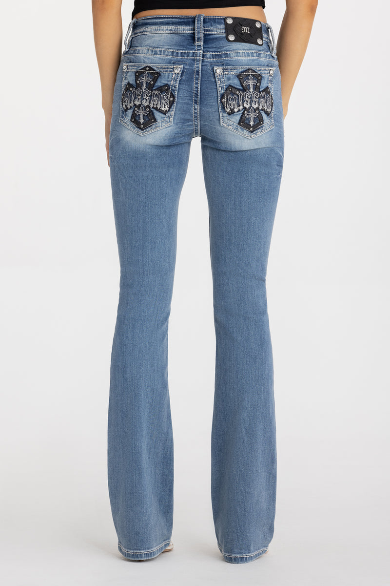 Venus Cross Bootcut Jeans | Only $124.00 | Medium Wash | Miss Me