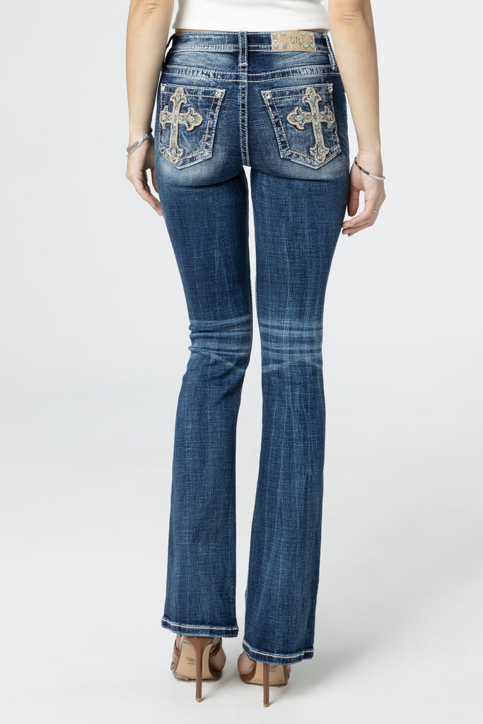 aztec embroidered cross bootcut jeans