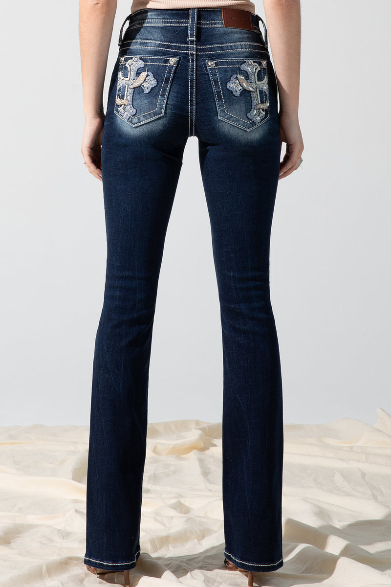 Feathered Cross Bootcut Jeans, Only $119.00