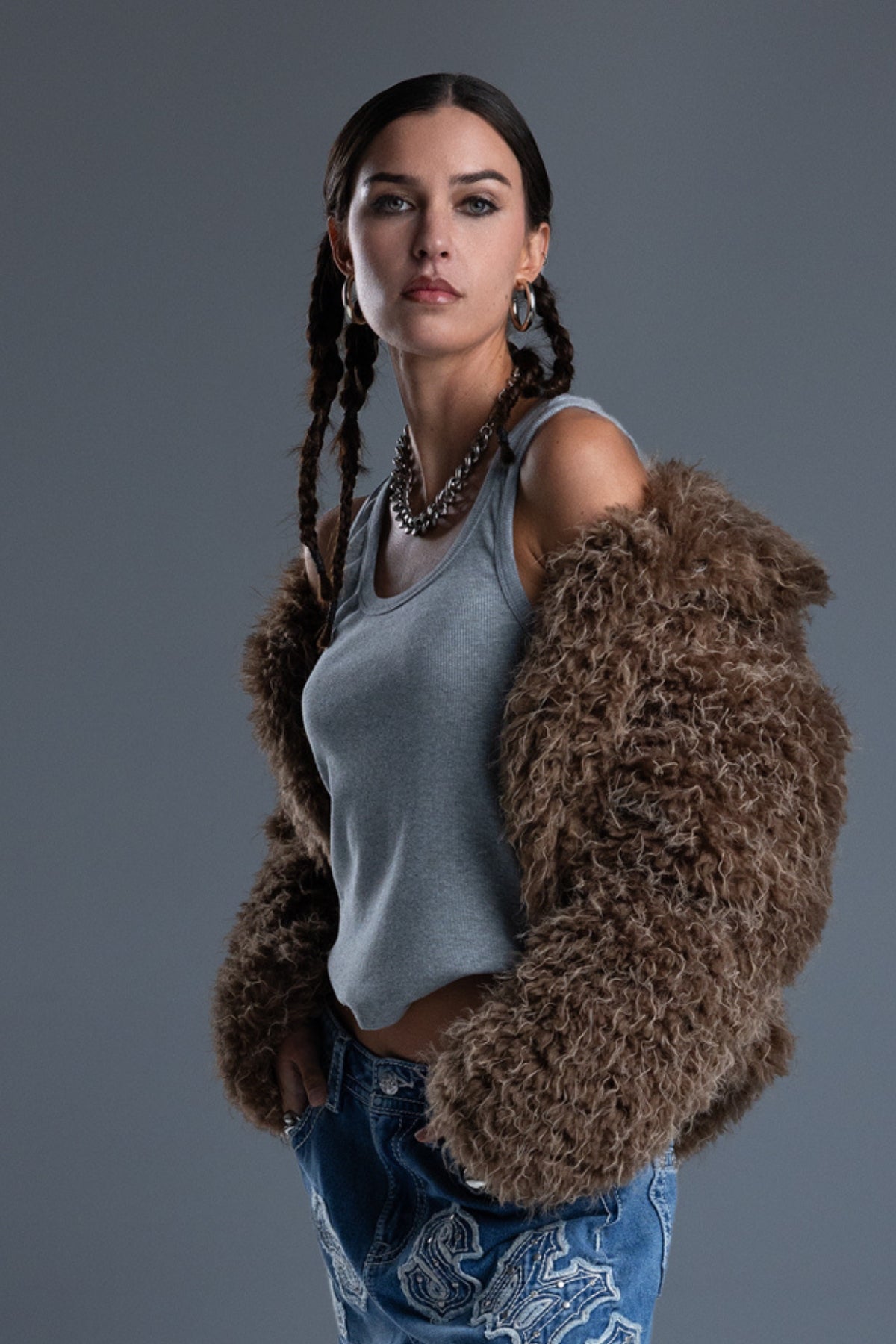 Lorelai Shaggy Fur Jacket | Only $118.00 | Purple, Taupe Beige