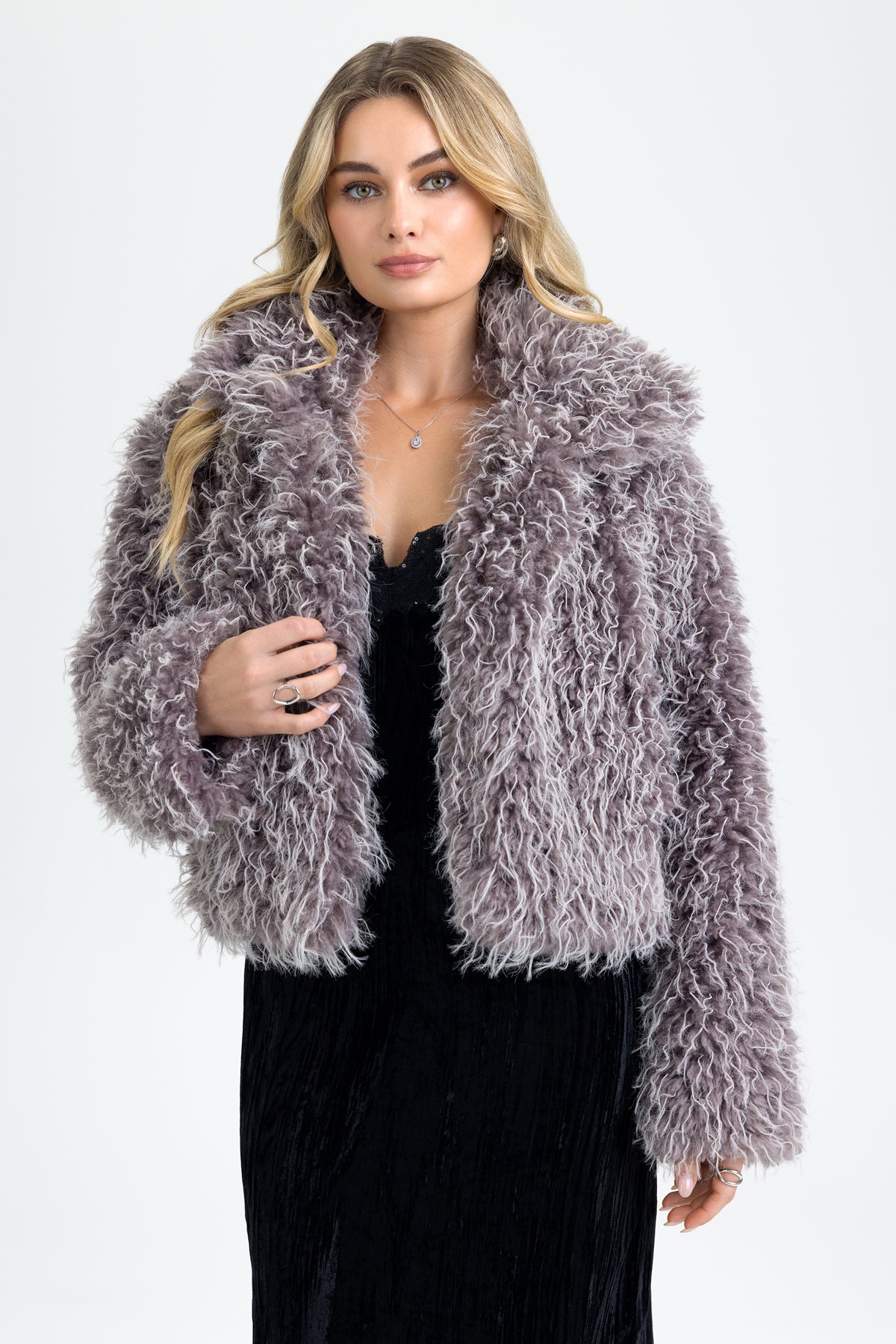 Lorelai Shaggy Fur Jacket | Only $82.60 | Purple, Taupe Beige