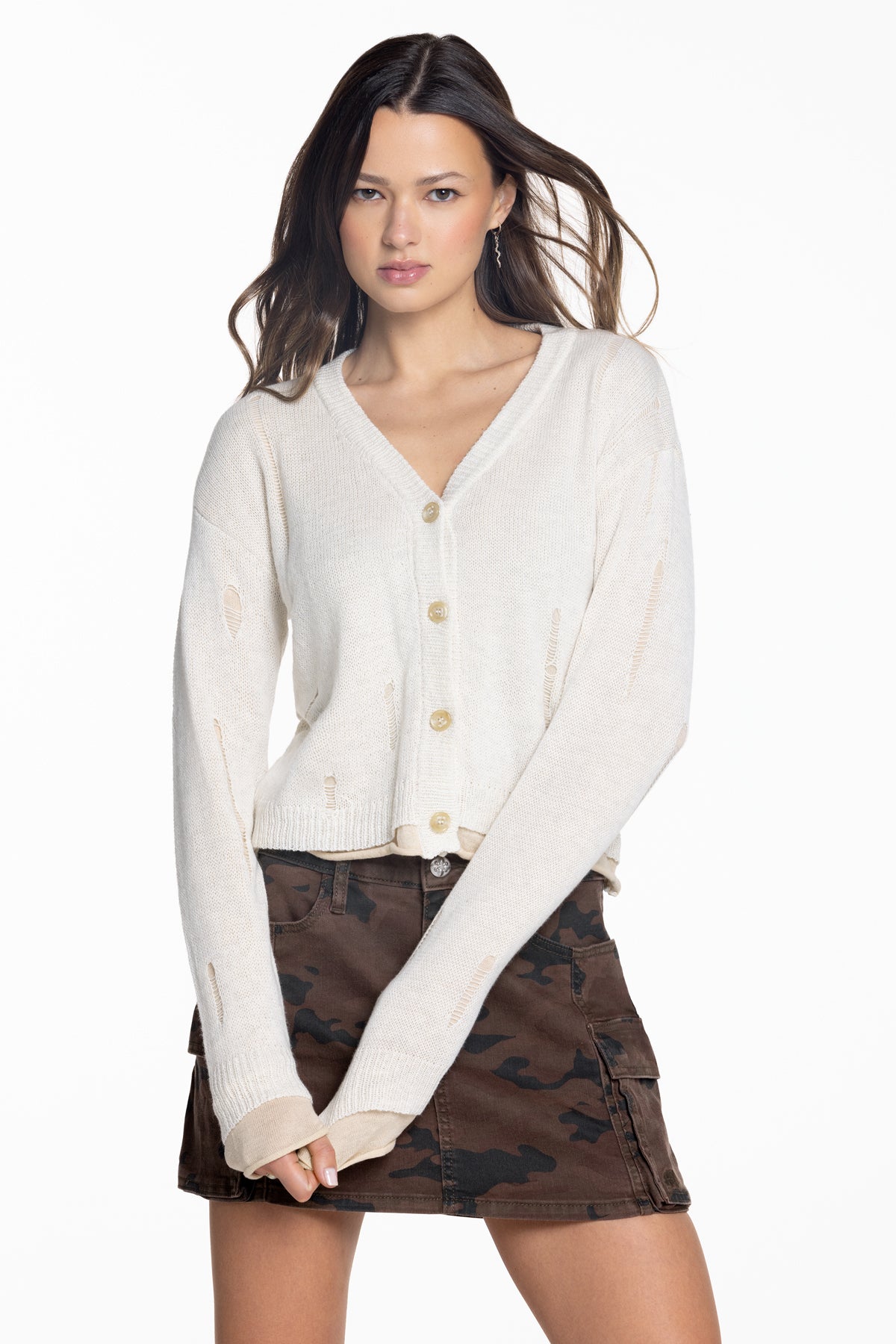 Alivia Cardigan | Only $69.00 | Beige, Black | Miss Me