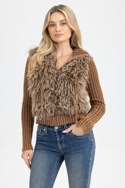 Katz Shaggy Faux Fur Jacket | Only $108.00 | Chocolate Brown, Plum