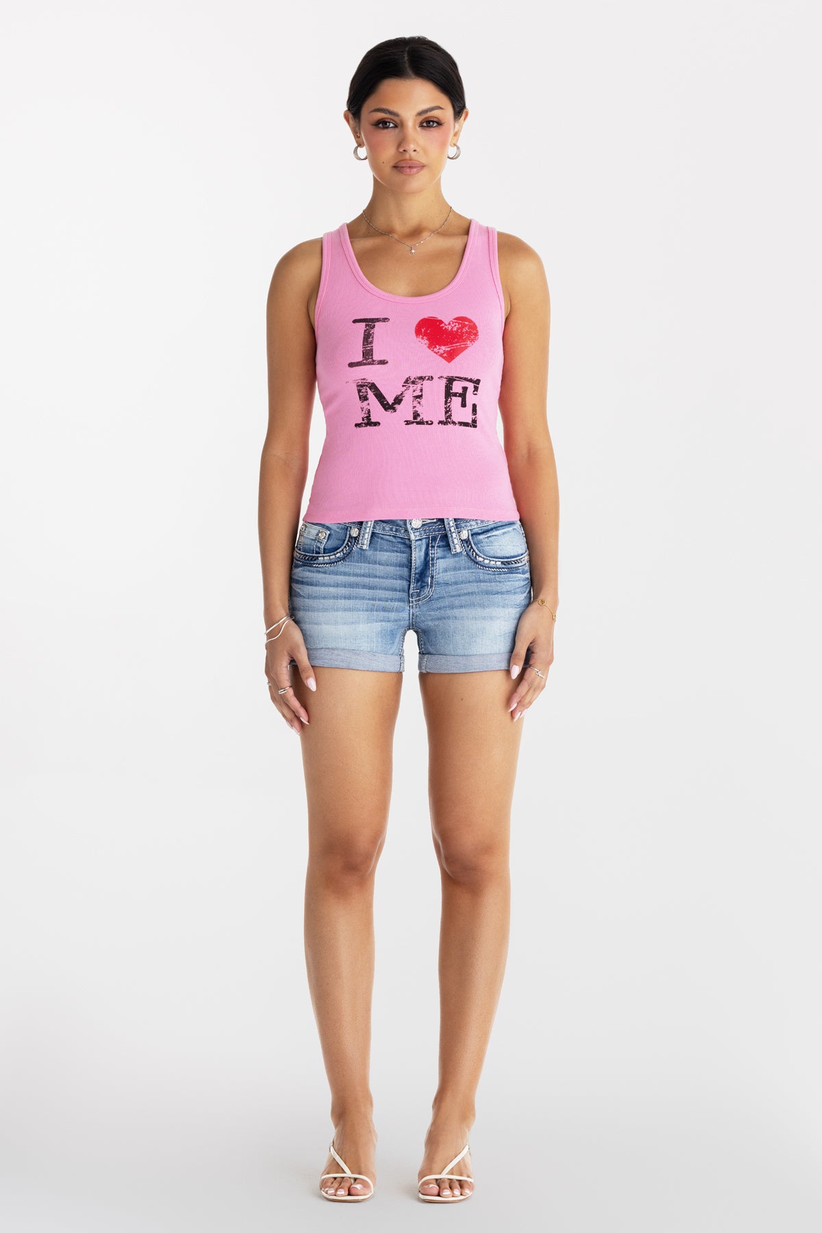 I Love Me Tank | Only $38.00 | Pink, Off White, Brown | Miss Me