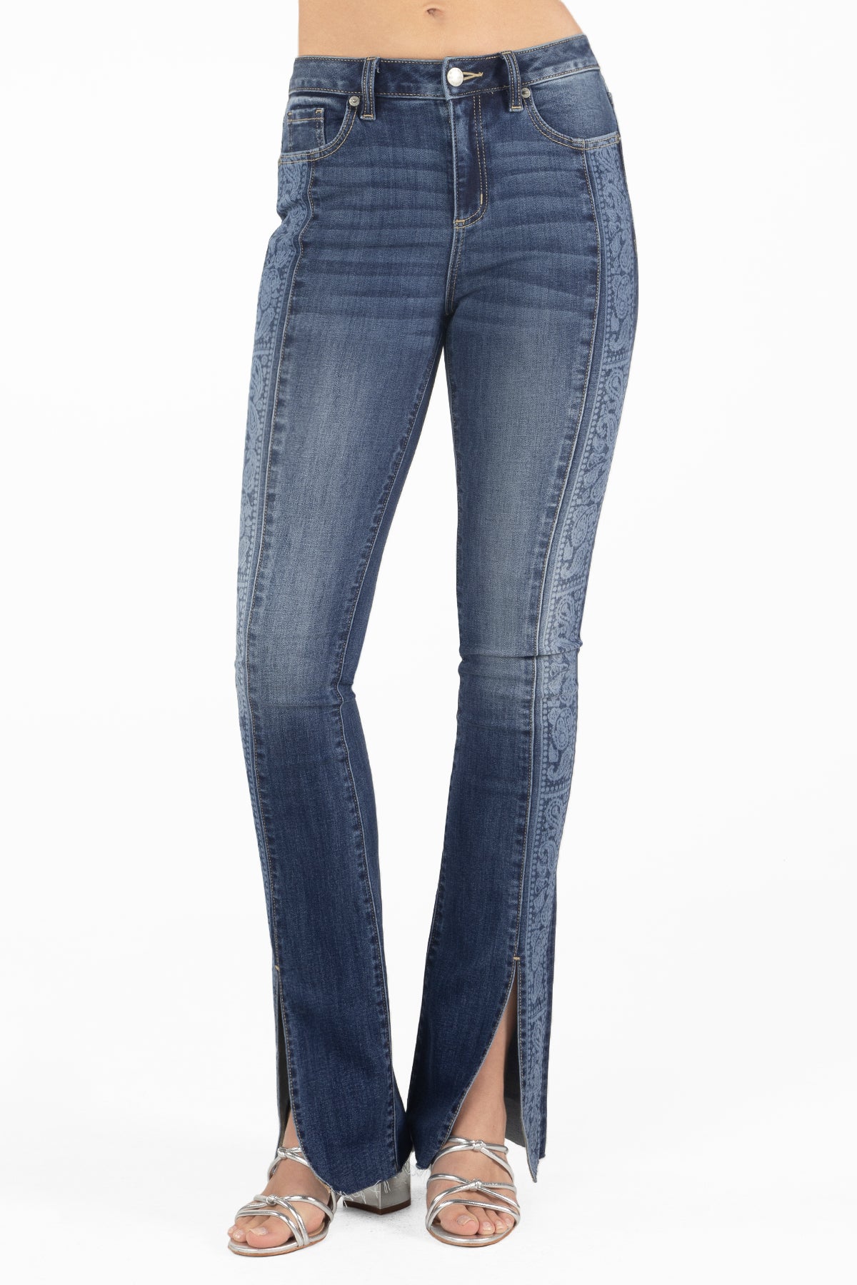 Paisley Front Slit Bootcut Jeans, Only $104.00