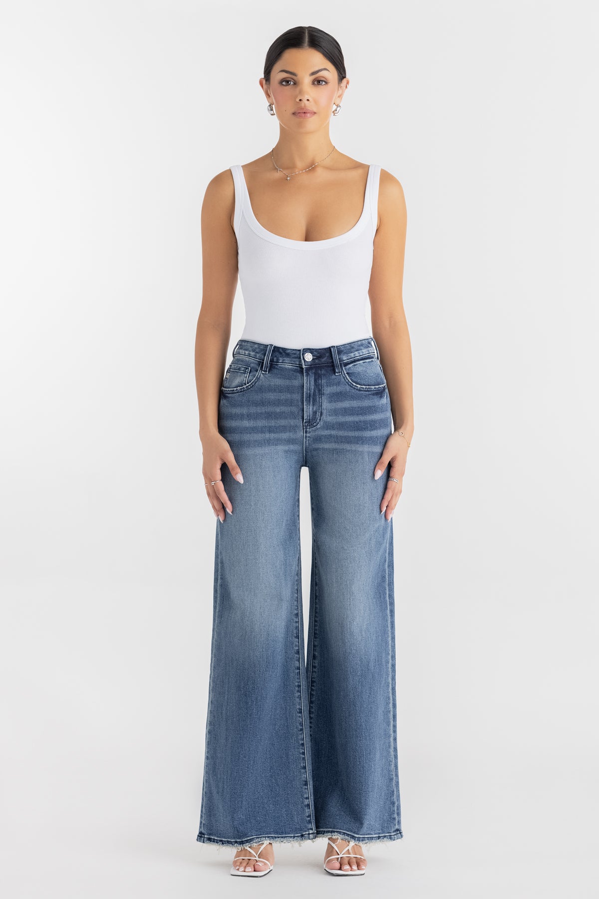 Wren Super Wide Leg Jeans | Only $98.00 | Medium Wash, Med/Dark