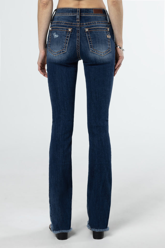 frayed panel bootcut jeans