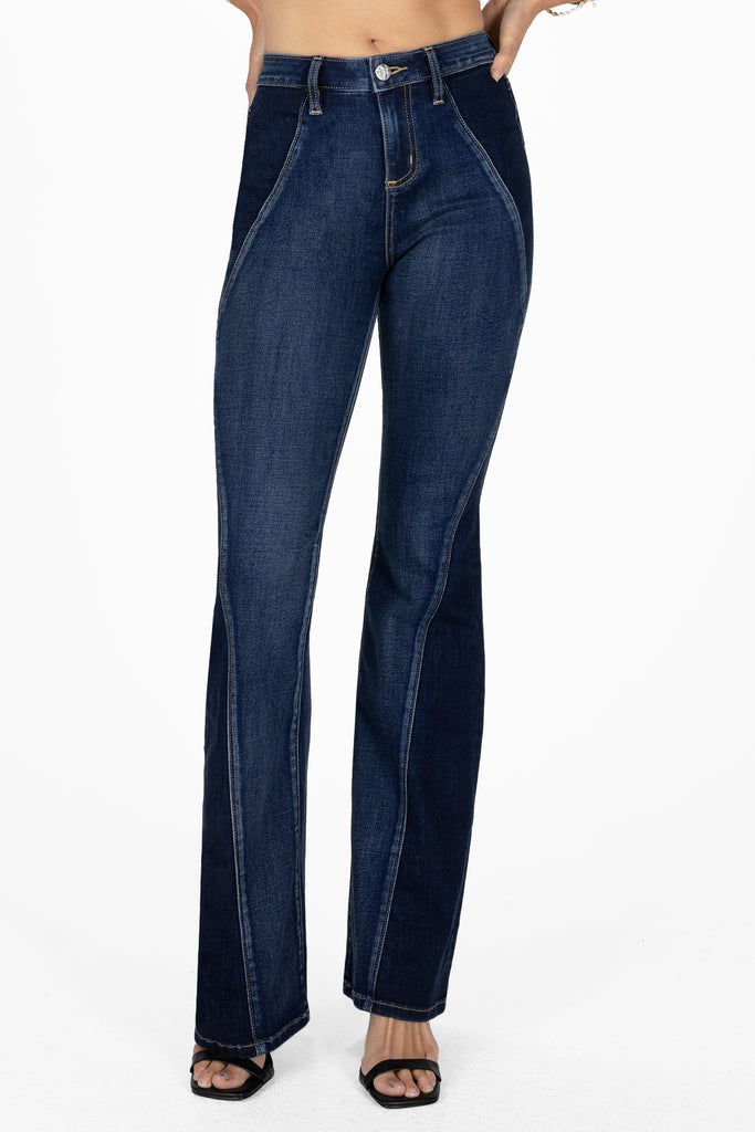 contrasting inserts slim flare jeans