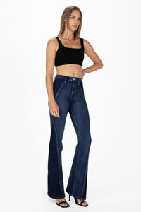Contrasting Inserts Slim Flare Jeans