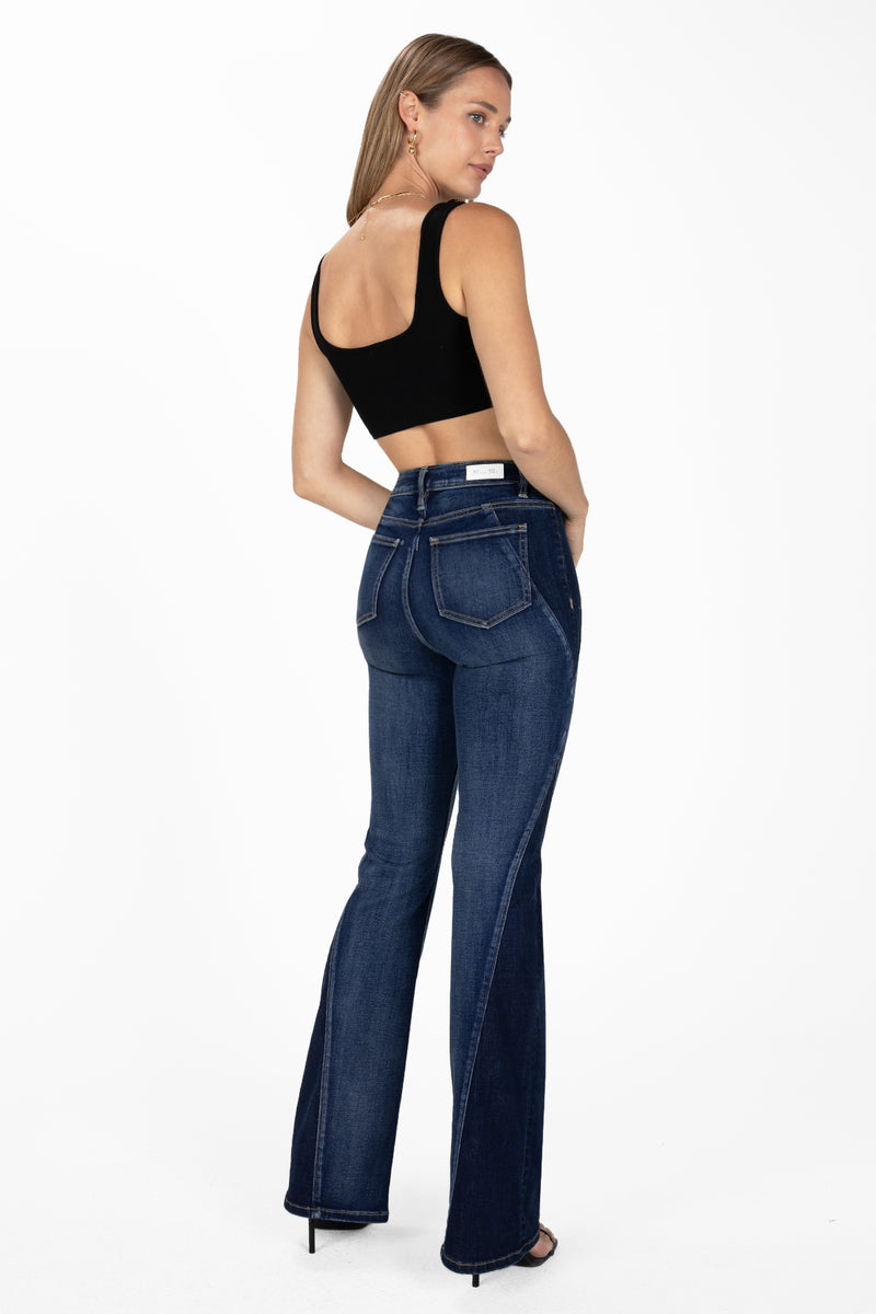 Contrasting Inserts Slim Flare Jeans
