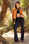 Contrasting Inserts Slim Flare Jeans