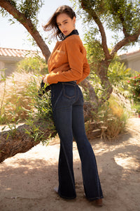 Contrasting Inserts Slim Flare Jeans