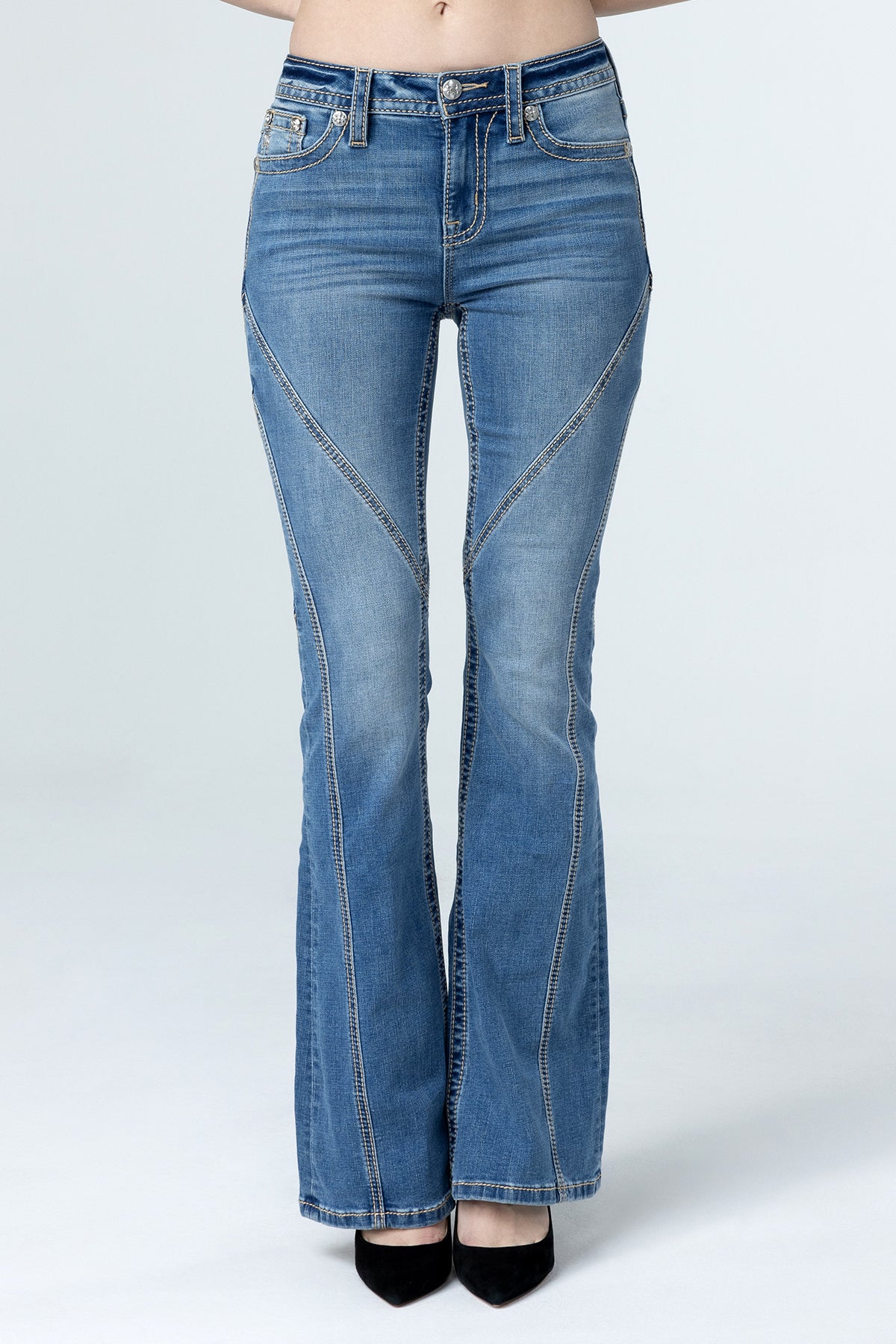 Contour Stitch Slim Flare Jeans Only Light Wash Miss Me