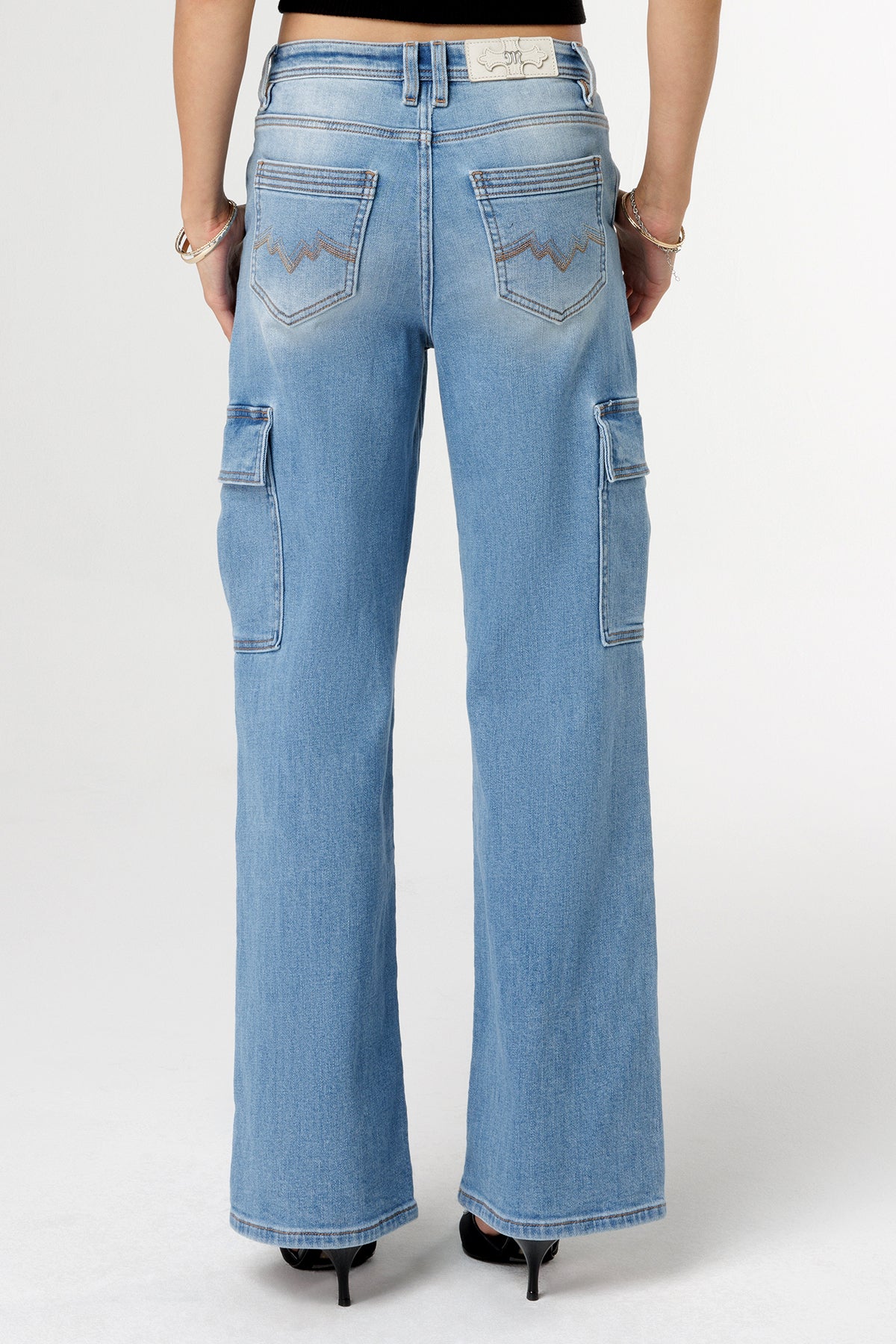 Sleek Denim Cargo | Only $59.50 | Light Wash | Miss Me