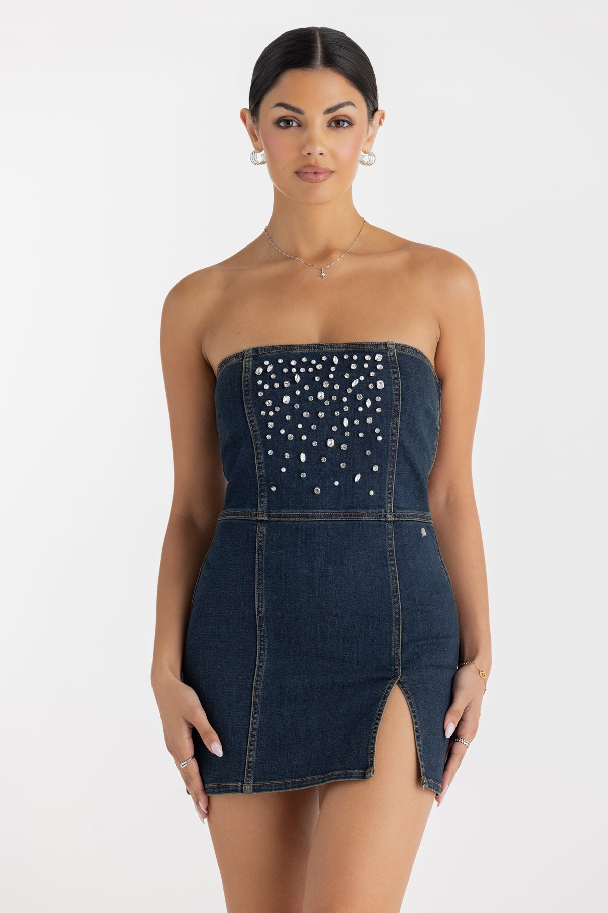 Miss Me Grace Glitz Dress | Women's Designer Medium Wash Dress Miss Me Grace Glitz Dress | Women's Designer Medium Wash Dress