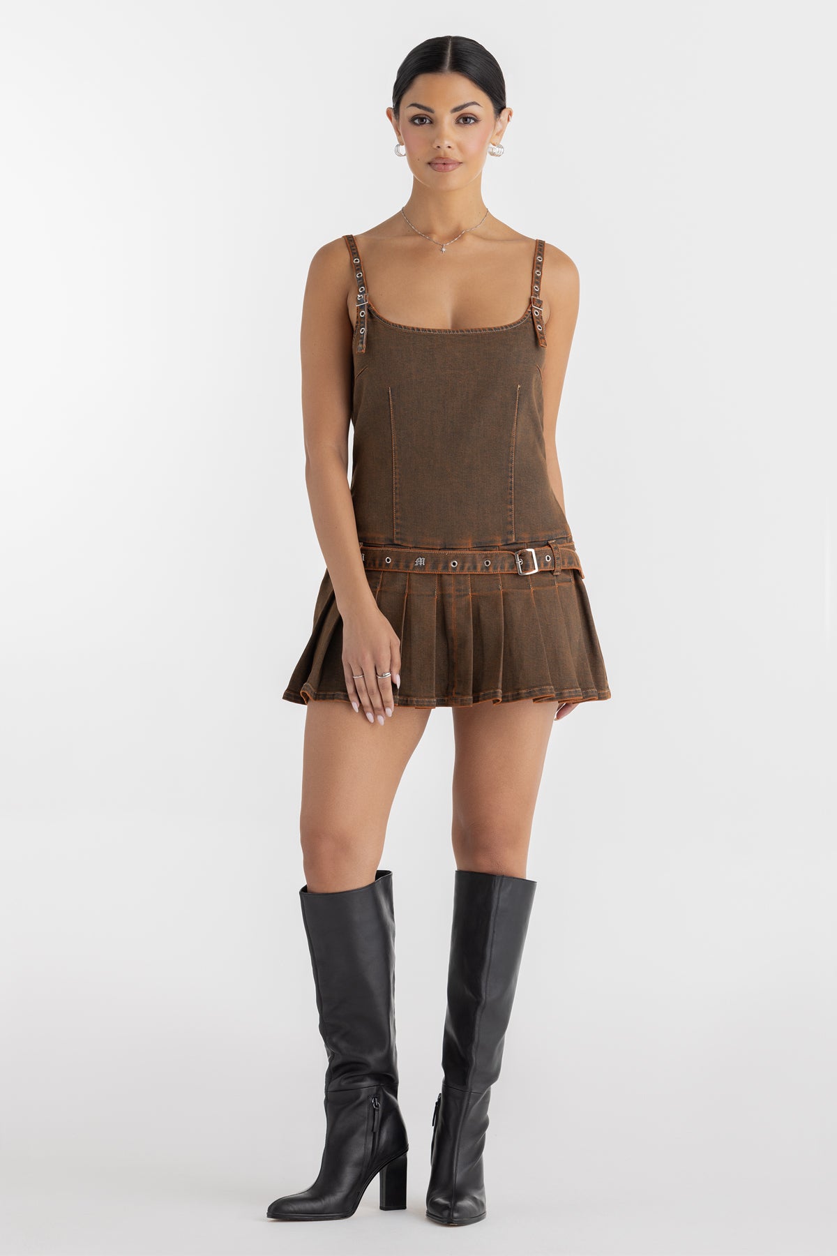 Miss Me Paula Pleated Dress | Women's Designer Acid Brown Dress Miss Me Paula Pleated Dress | Women's Designer Acid Brown Dress