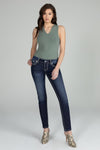 Loose Saddle Stitch Border Skinny Jeans