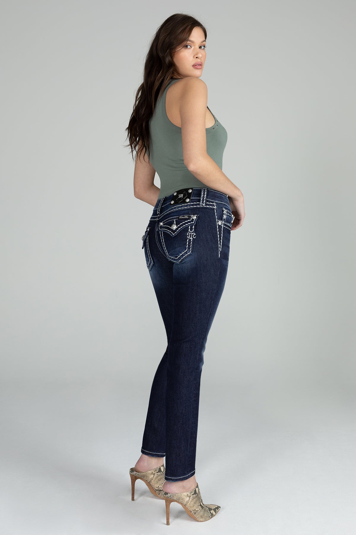 Loose Saddle Stitch Border Skinny Jeans