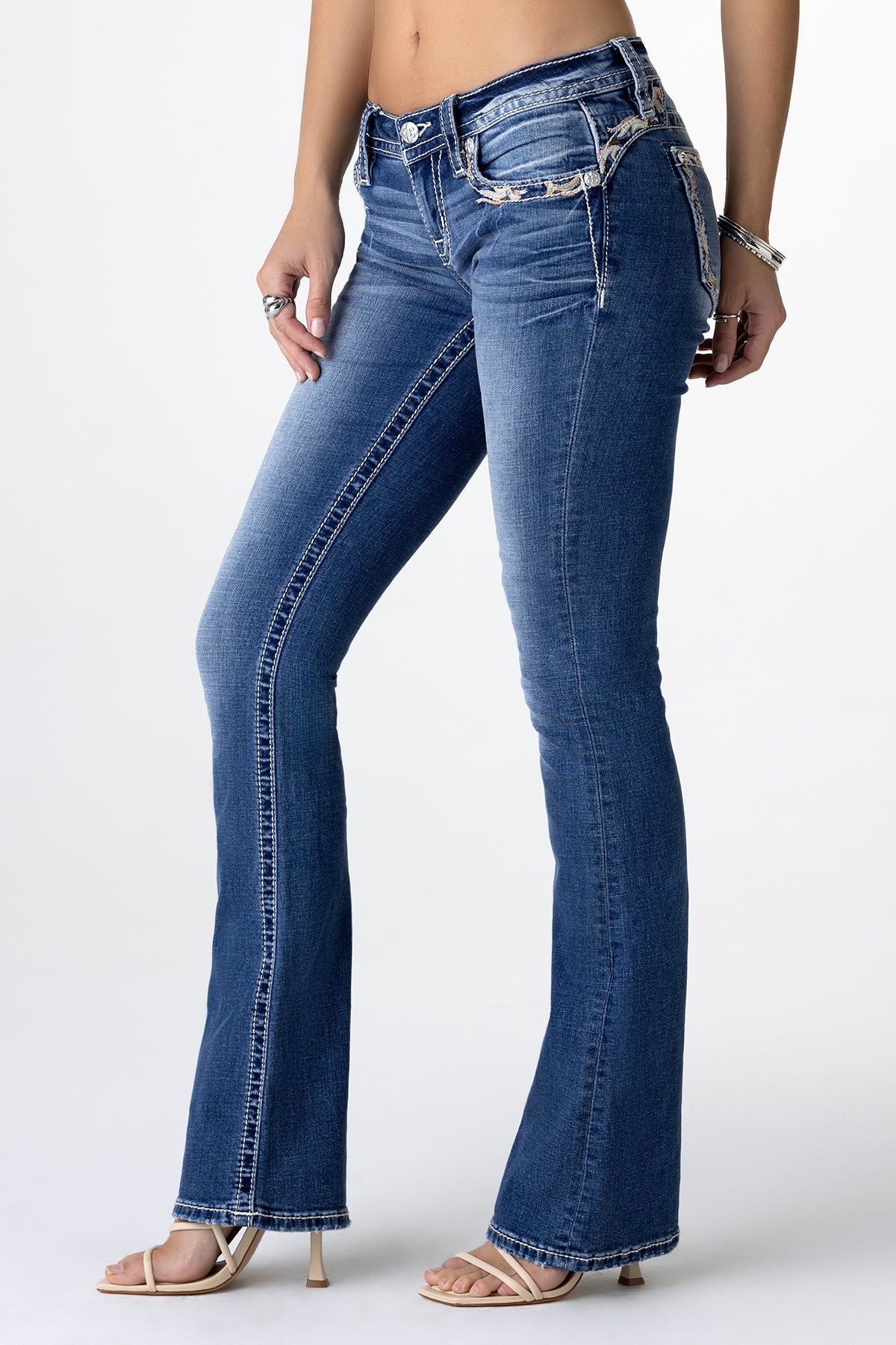 Jeans Wide Leg Con Bottoni Logati Donna, Blu | Milano - Foto 3