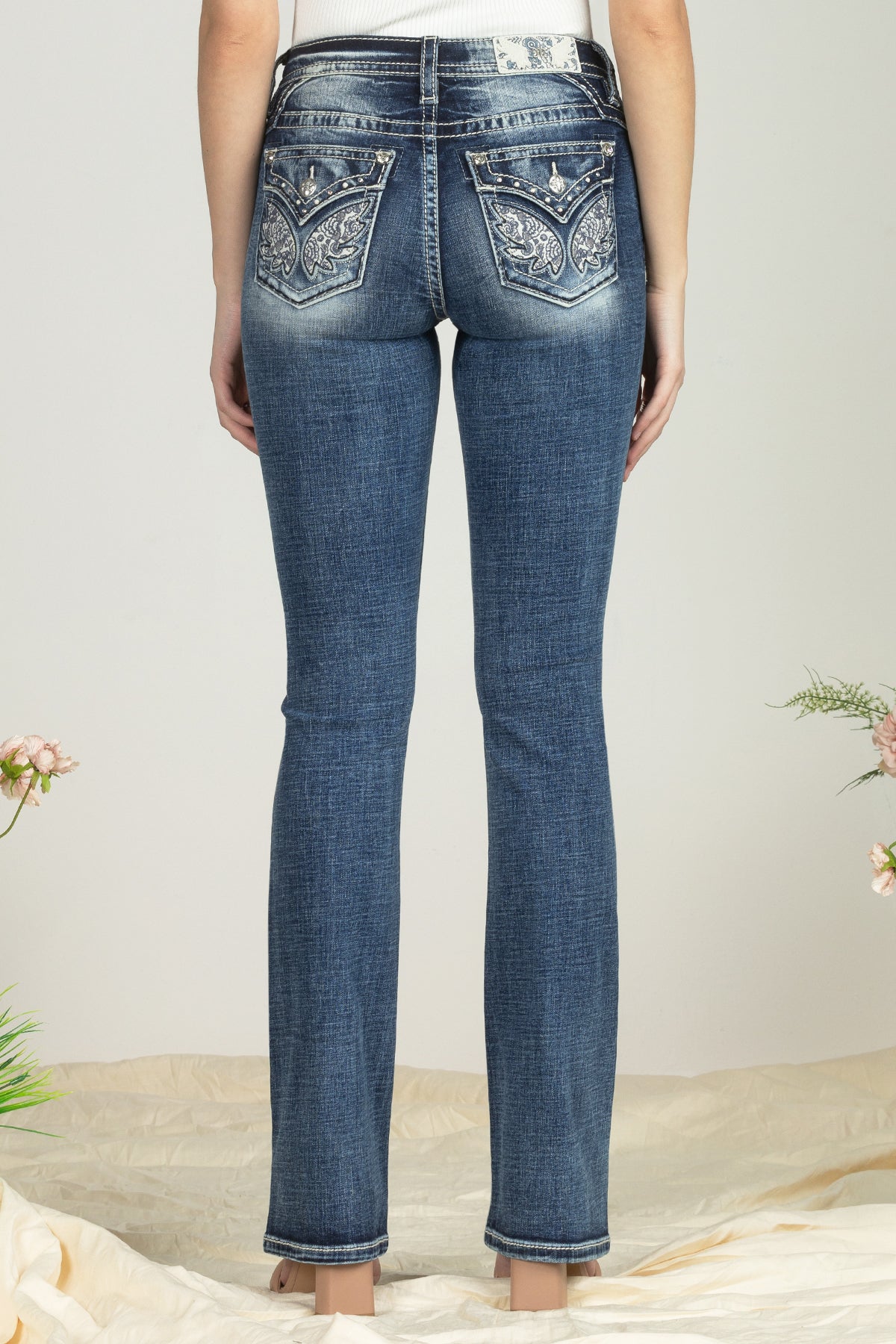 Floral Embroidered Wing Denim