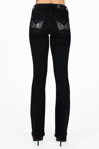 Black Metallic Wings Bootcut Jeans