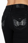 Black Metallic Wings Bootcut Jeans