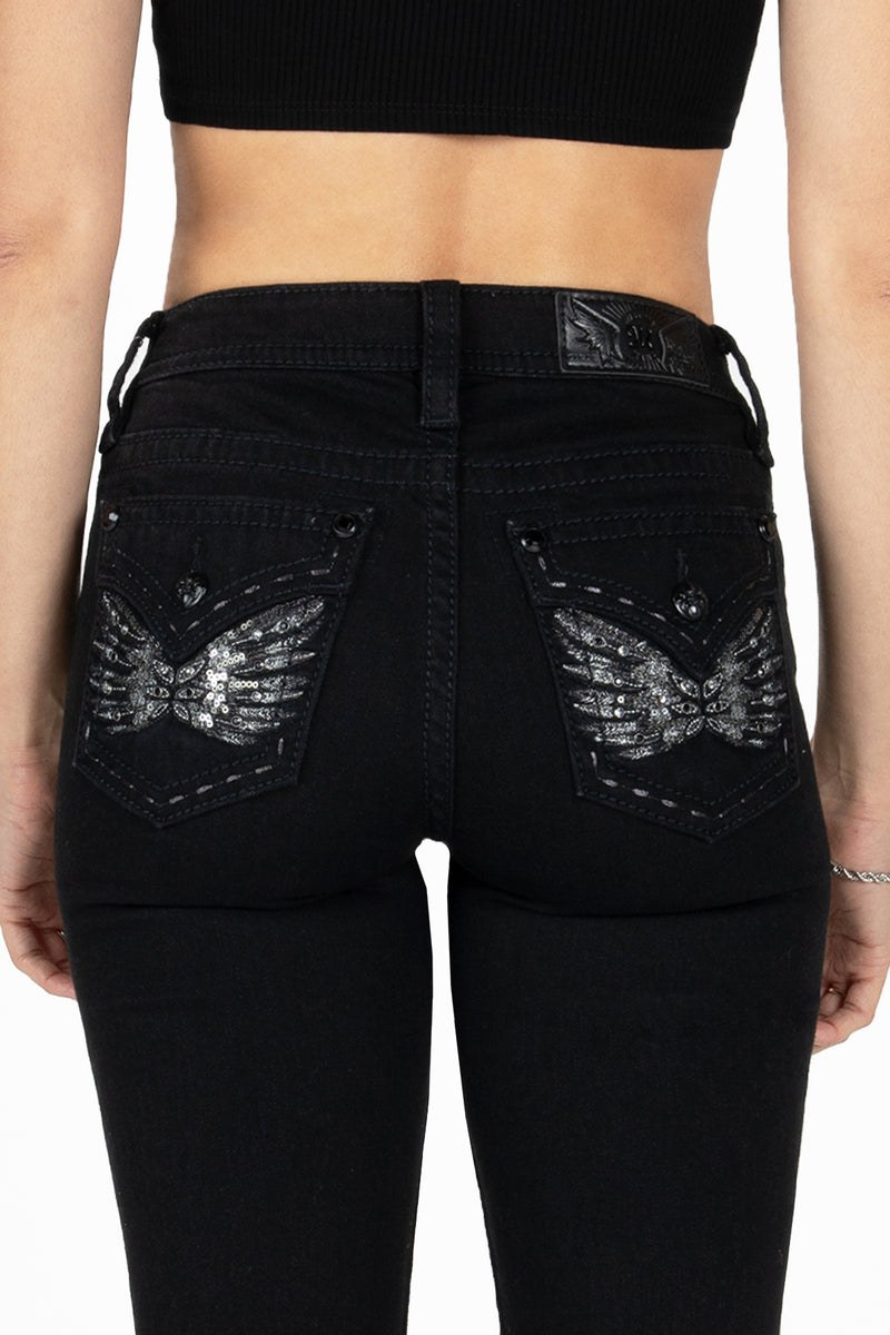 Black Metallic Wings Bootcut Jeans