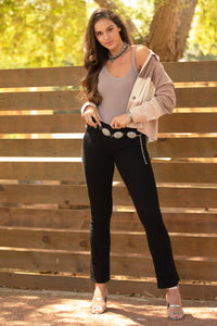 Black Metallic Wings Bootcut Jeans