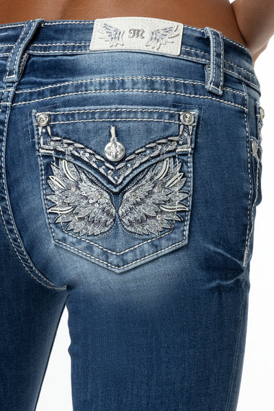 【EEUN】Pocket Stitch Bootcut Jeans Evangelline Stitch Bootcut Jeans | Only $119.00 | Med/Dark