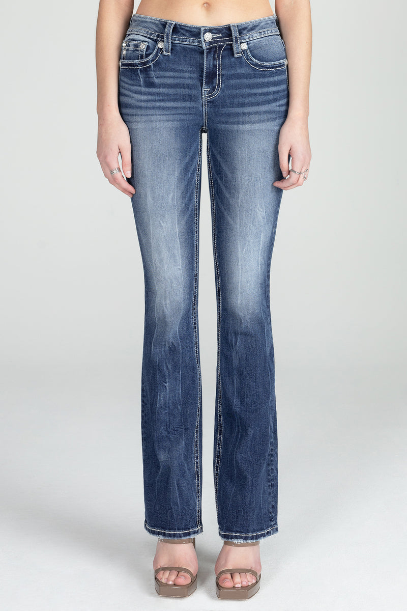 Geometric Braid Cross Stitch Bootcut Denim