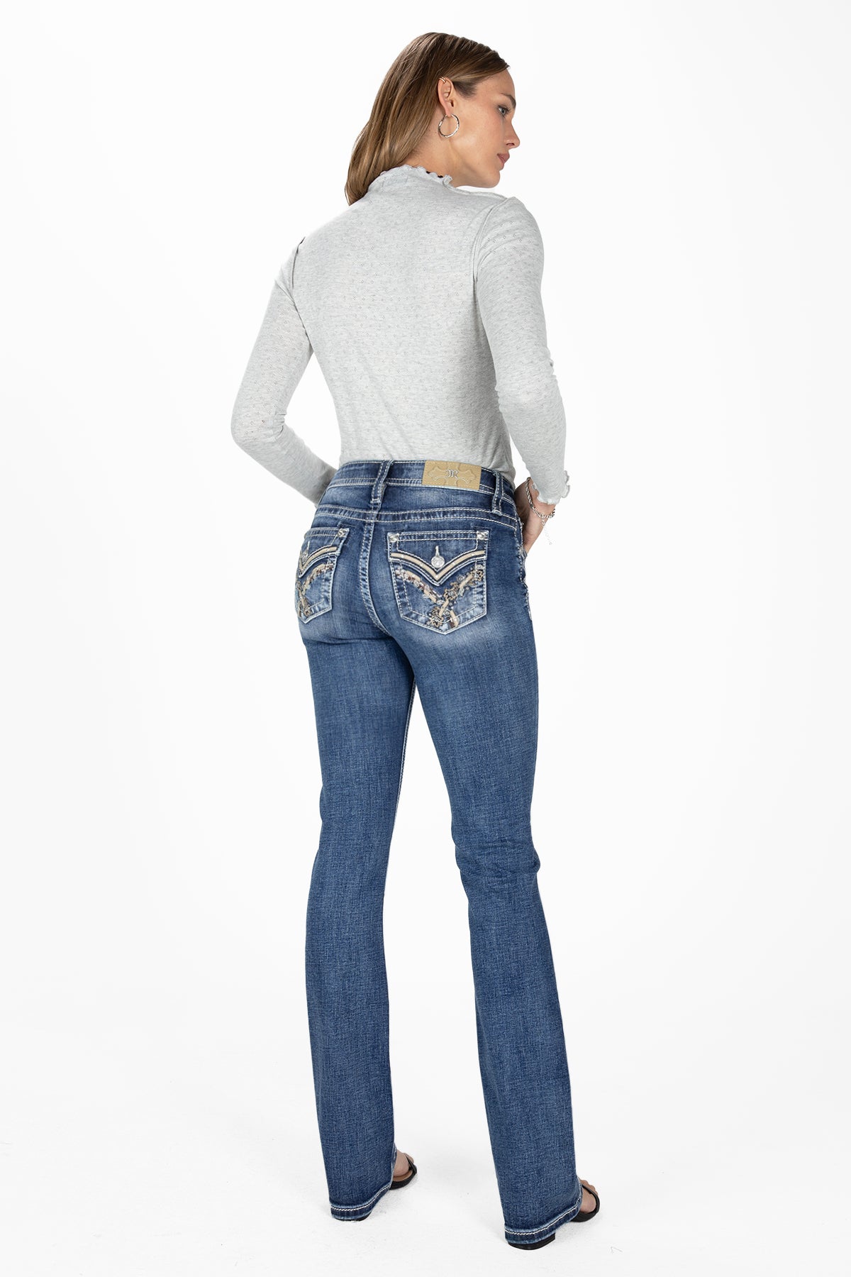 Leaf Vine Cross Stitch Bootcut Jeans