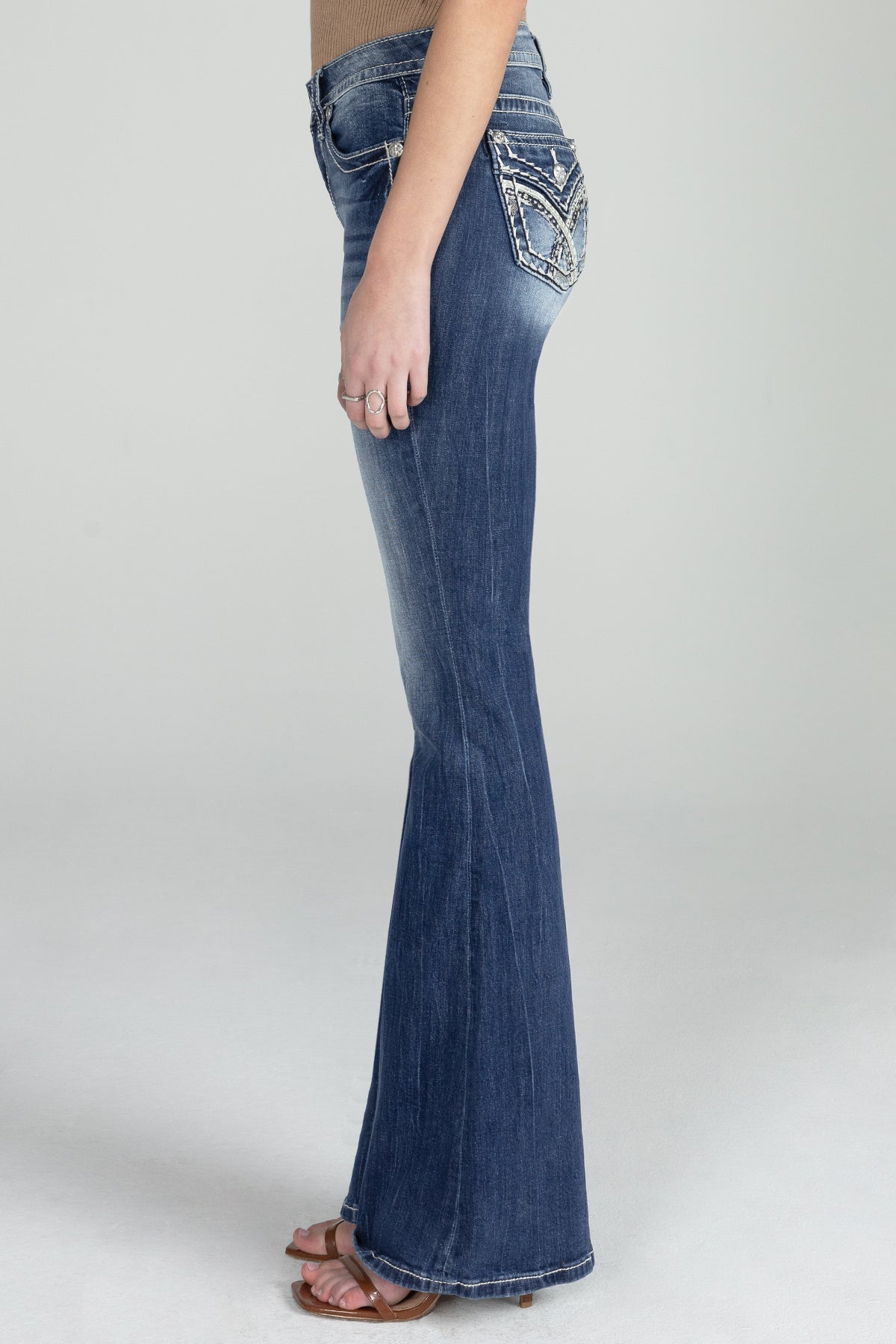 Silver Cross Stitch Flare Denim
