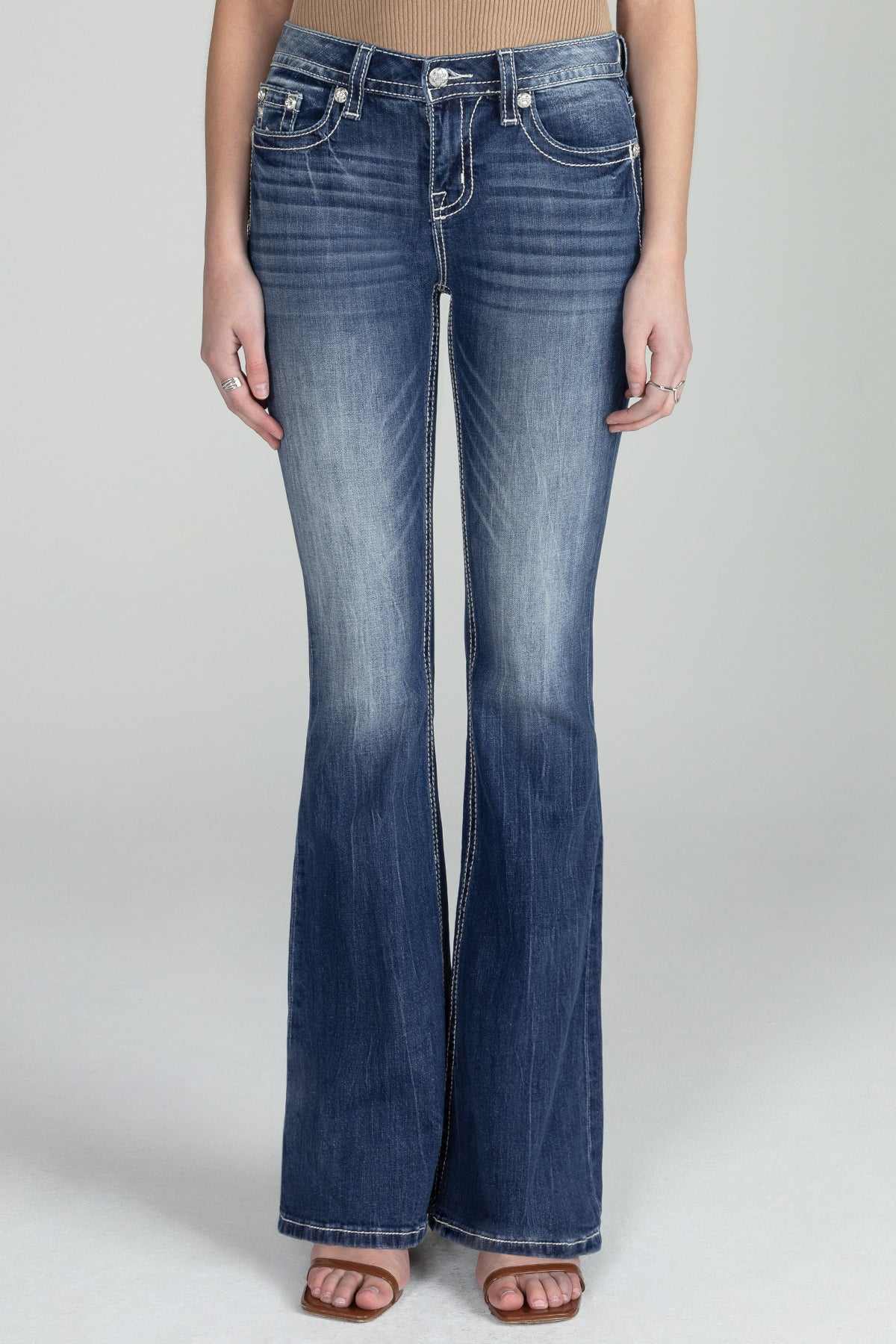 Silver Cross Stitch Flare Denim