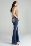 Silver Cross Stitch Flare Denim