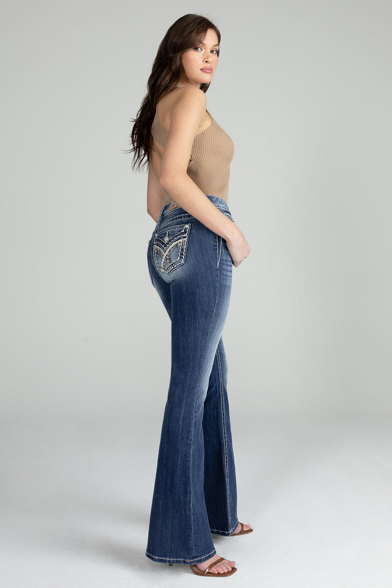 Silver Cross Stitch Flare Denim