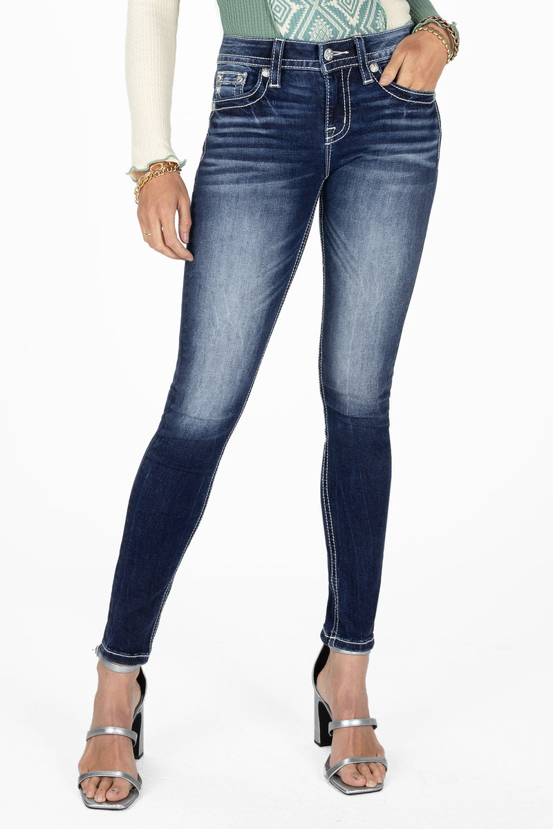 Gold & White Cross Stitch Skinny Jeans