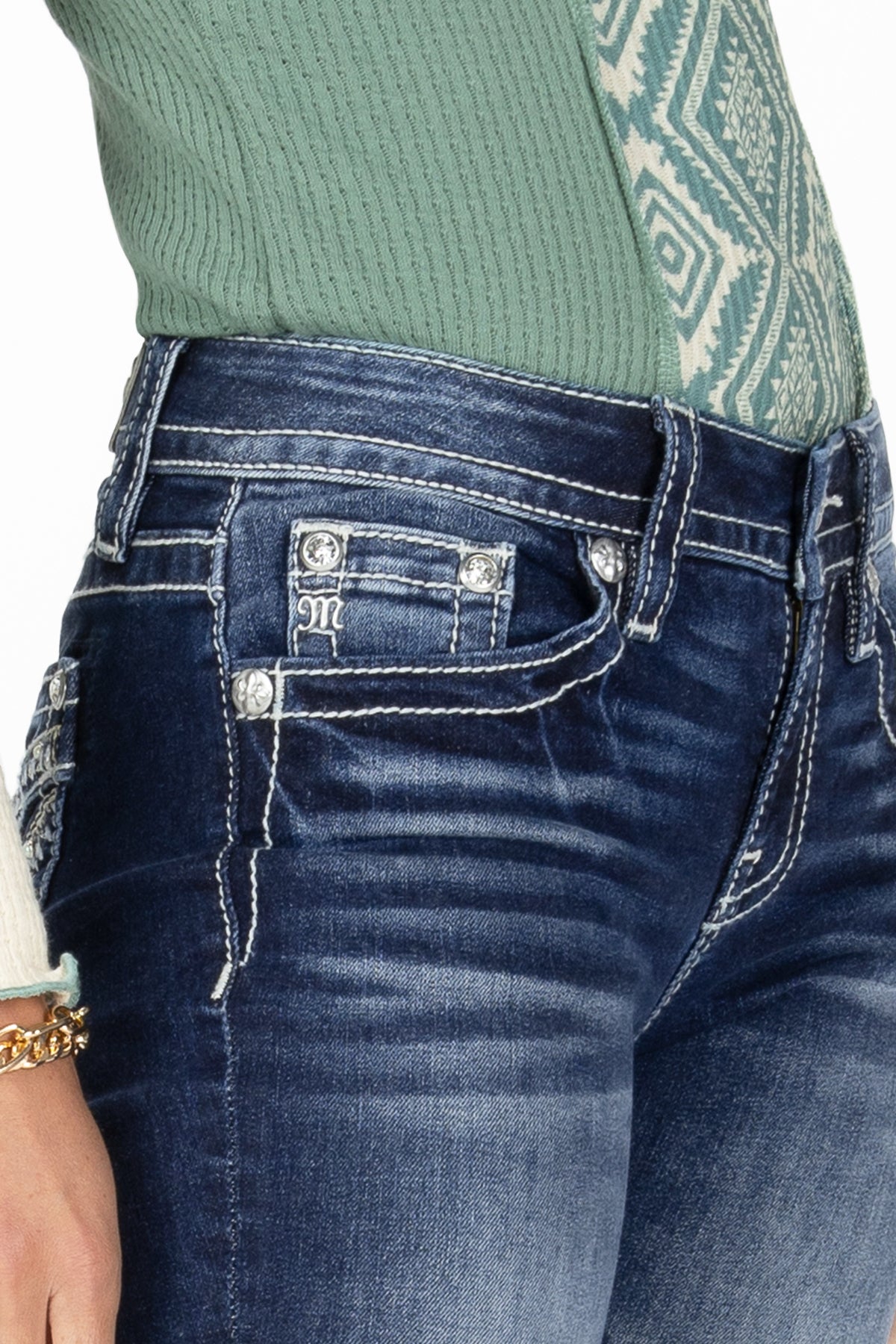 Gold & White Cross Stitch Skinny Jeans