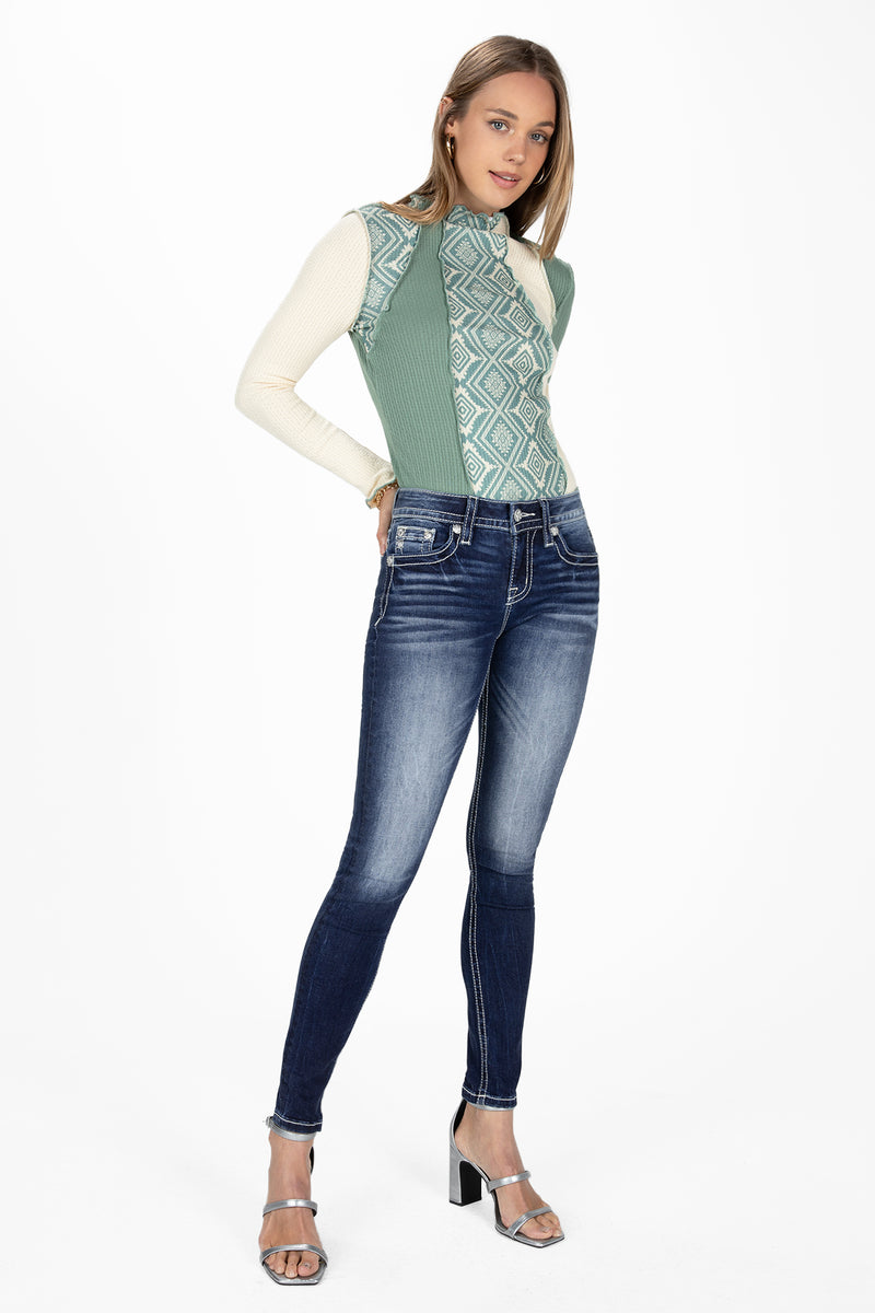 Gold & White Cross Stitch Skinny Jeans
