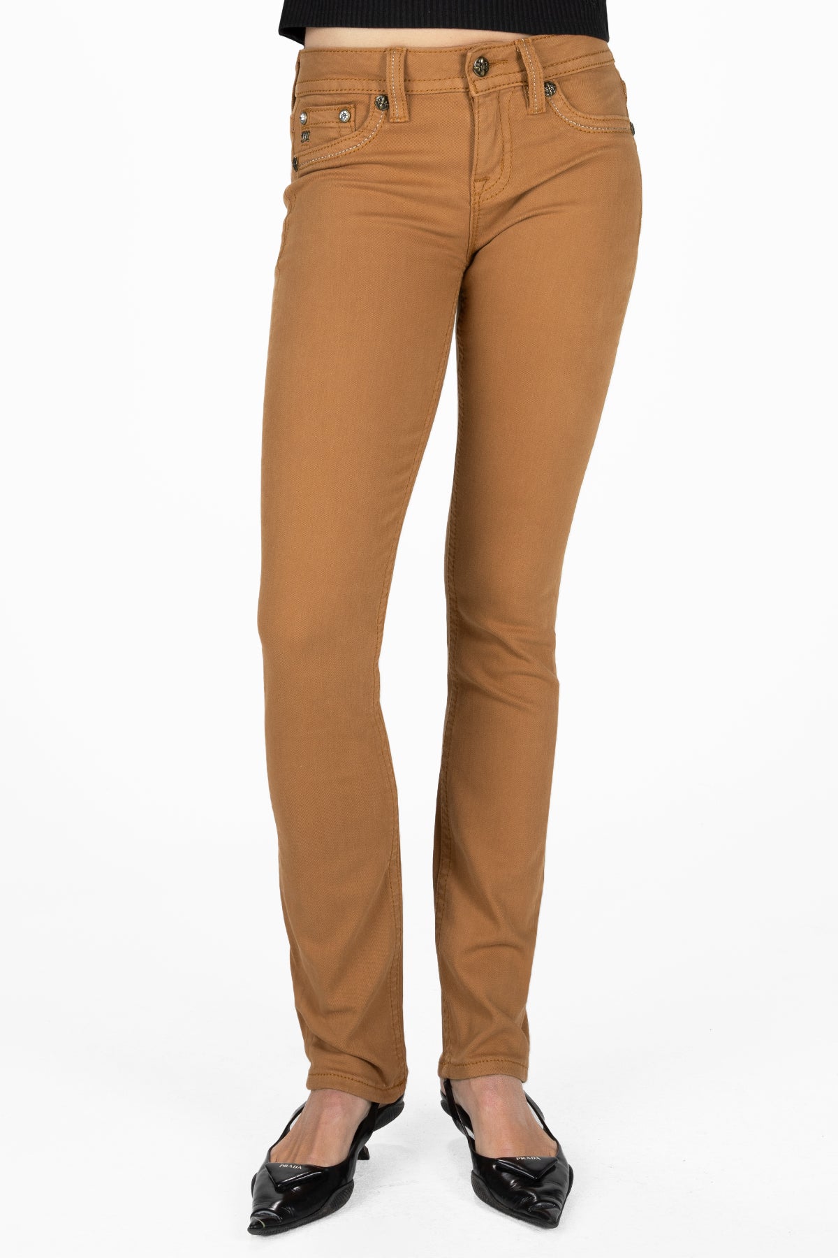 Camel Cross Stitch Straight Jeans
