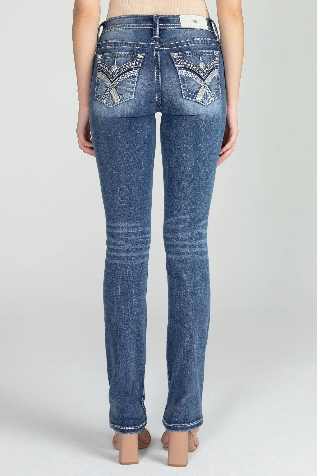 Sequin Cross Stitch Straight Denim