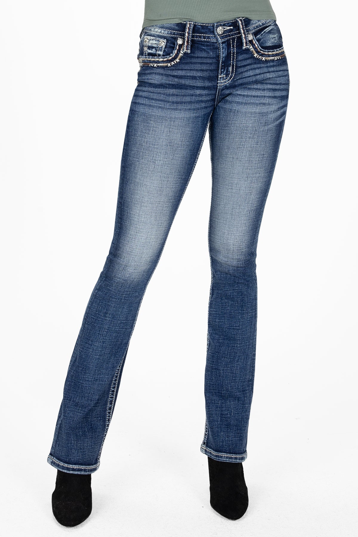 Shades of Brown Border Bootcut Jeans