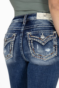 Shades of Brown Border Bootcut Jeans