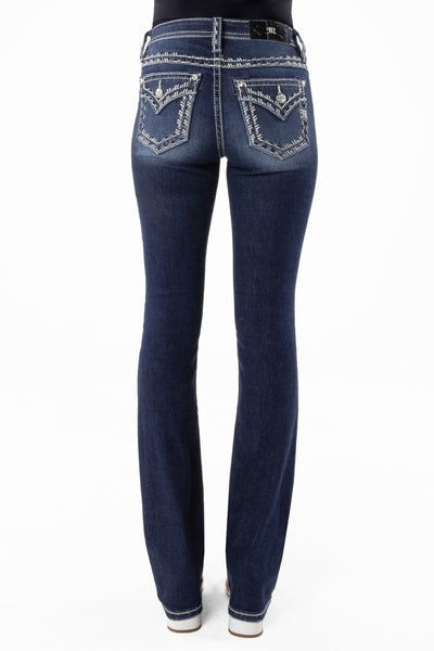 dark metallic border stitch bootcut jeans
