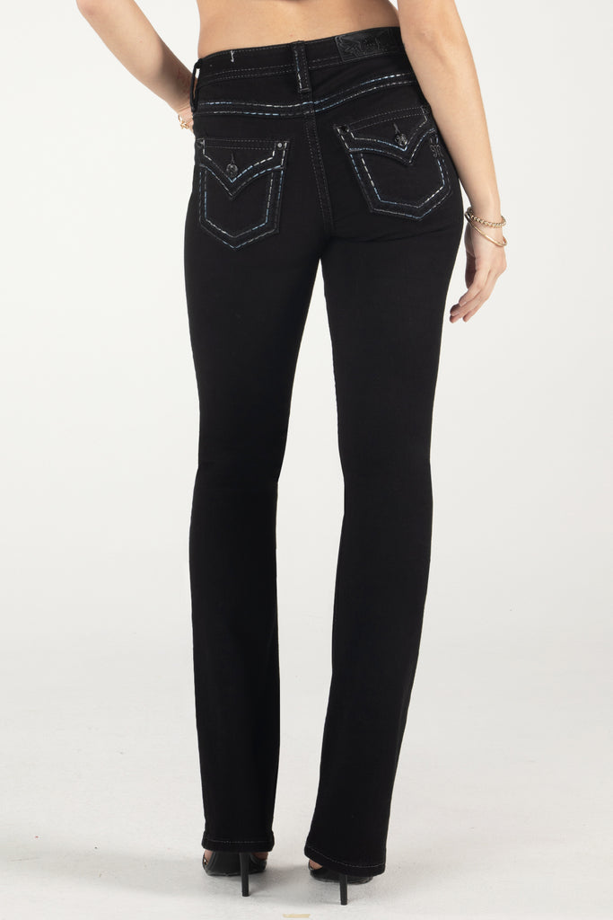 silver metallic classic black bootcut jeans