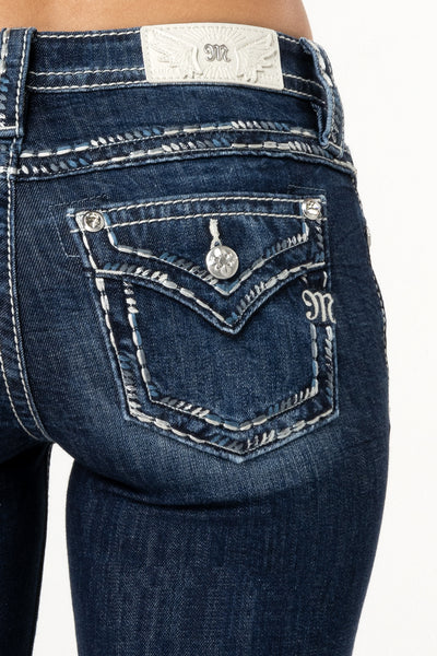 【EEUN】Pocket Stitch Bootcut Jeans Women's Mid Rise Boot Stitch Bootcut Jeans | Rock & Roll Denim